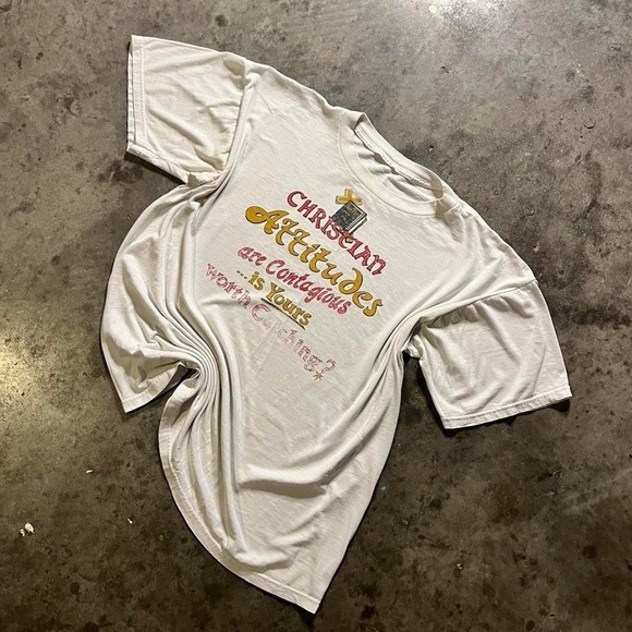 Vintage Christian "Is yours worth catching" Tee Large White - Picture 3 of 8